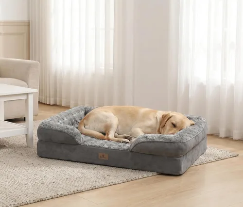 Vista 27 de Cama Sofá Ortopédica para Perros de Tamaño Grande con Soporte de Espuma de Huevo, Cojines Reforzados de Cuatro Lados, Tela Suave Resistente al