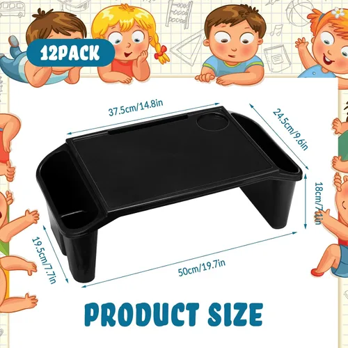 Vista 2 de Kisston 12 piezas de escritorio de regazo para niños, bandeja a granel, mesa de regazo, mesa de cama, escritorio de plástico con espacio