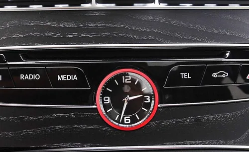 Vista 6 de iJDMTOY Anillo de aluminio rojo para decoración de salpicadero interior de reloj analógico compatible con Mercedes W205 Clase C W213 Clase E X205