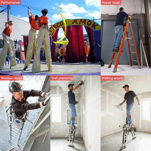 Vista 8 de Voilamart Zancos de paneles de yeso azules de 18 a 30 pulgadas, zancos ajustables de aluminio para paneles de yeso con rodilleras protectoras