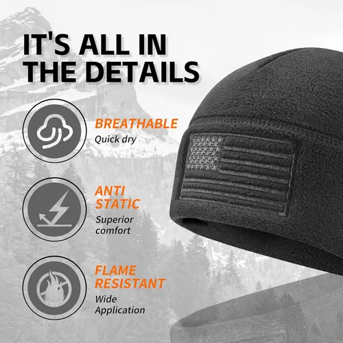 Vista 4 de Gorra de reloj de forro polar con bandera estadounidense, gorro táctico militar para múltiples estaciones de Estados Unidos, gorro cálido de invierno