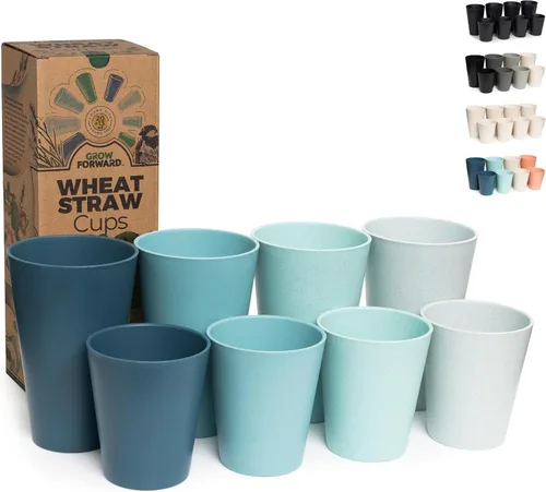 Vista 15 de Grow Forward Vasos de paja de trigo prémium – Vasos de plástico duro irrompibles sin BPA de 13 y 20 onzas – Vasos de plástico ligero reutilizables