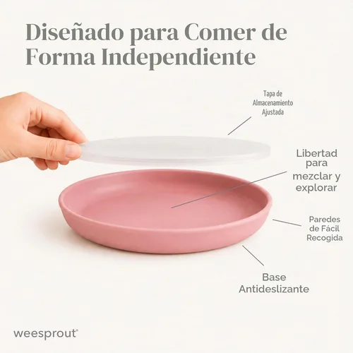 Vista 3 de WeeSprout Platos sin succión para bebés y niños pequeños con tapas, platos de silicona 100% de grado alimenticio, tapas de plástico duro de alta
