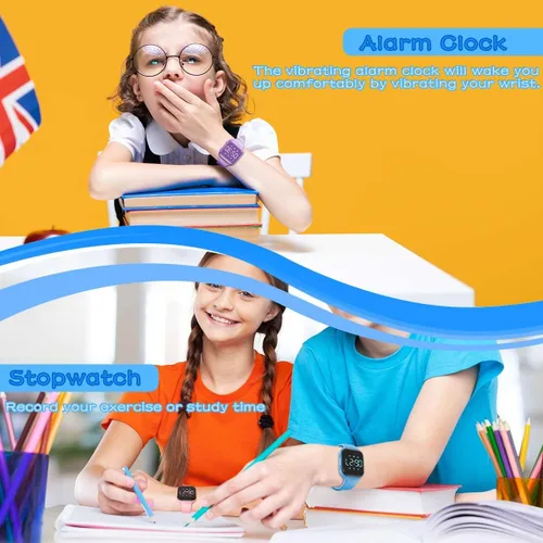 Vista 4 de Reloj LED multifunción para conteo de pasos para niños, reloj digital, podómetro sin Bluetooth, cronómetro, reloj despertador, calorías