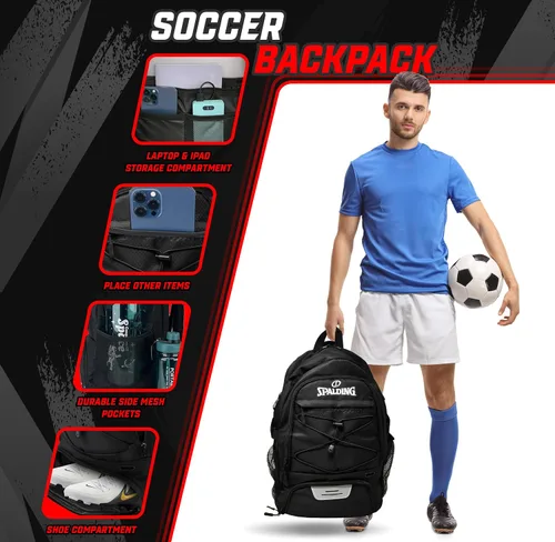 Vista 3 de Mochila de Fútbol Spalding, Bolsa Deportiva con Compartimento para Balones y Zapatos, Uso para Bolsas de Atletismo, Balón Deportivo de Baloncesto