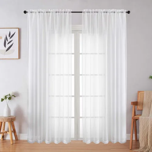 Vista 128 de 2 paneles de cortinas traslúcidas blancas para dormitorio, sala de estar, 96 pulgadas de largo, modernas, suaves, ligeras, con bolsillo para barra