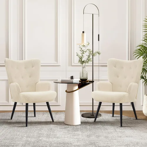 Vista 3 de Furnimart Silla de Acento de Piel Sintética Blanca Estilo Mediados de Siglo Moderno, Sillas para Sala de Estar; Cómodo Sillón de Descanso