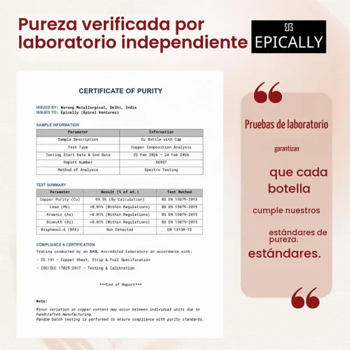 Vista 2 de Botella de agua de cobre puro 99.5 % (32 onzas), martillada, probada con plomo, sin BPA, 2 juntas adicionales, resistente a abolladuras, a prueba