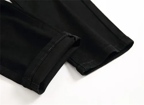 Vista 8 de Glstbv Pantalones de mezclilla ajustados de hip hop con agujeros rasgados para hombre, elásticos, ajustados y desgastados