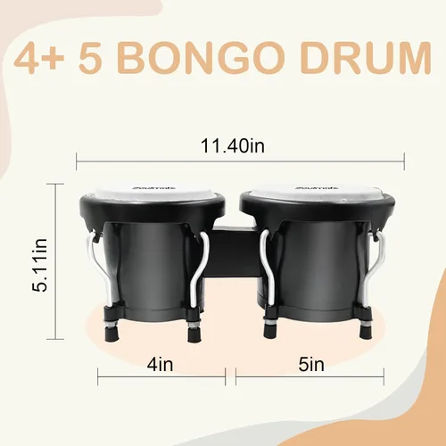 Vista 5 de Juego de Bongós Soulmate para Niños, Principiantes y Adultos de 4" y 5" - Bongós de Percusión Transparentes con Llave de Afinación, Acabado Natural