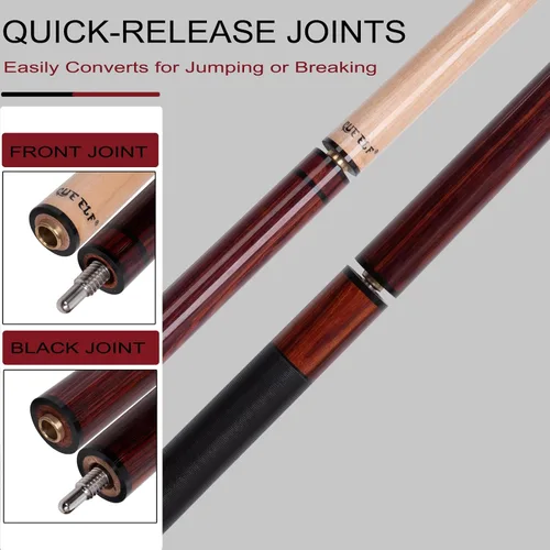 Vista 4 de CUEELF Heavy Hitter 3-Piece Jump Break Pool Cue Stick, 21oz/23oz Cue with 13.5mm Bakelite Tip and Quick-Release Joints, for Explosive Breaks and