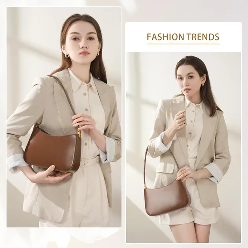 Vista 2 de Bolso de hombro para mujer, bolso pequeño de cuero genuino