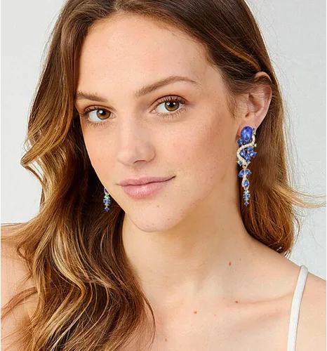 Vista 8 de Aretes colgantes de moda con diamantes de imitación largos y coloridos de cristal para novia, boda, lágrima, aretes de araña para mujeres, concursos