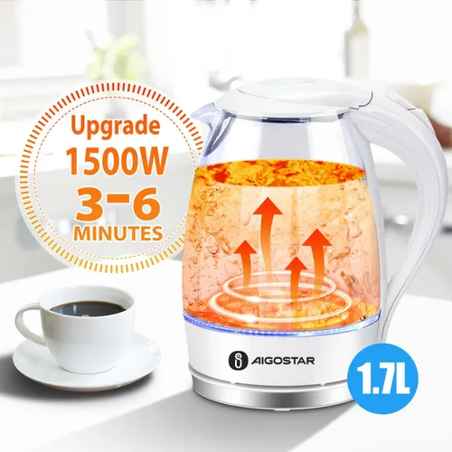 Vista 11 de Aigostar - Hervidor eléctrico de 1500 W, tetera de vidrio para té con calentamiento rápido, vidrio de borosilicato, apagado automático y protección