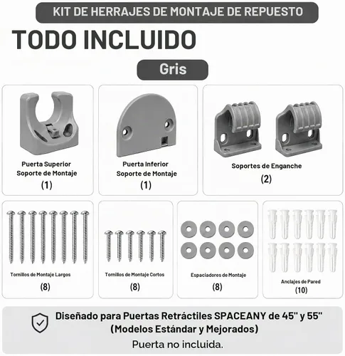 Vista 2 de SPACEANY Kit de piezas de repuesto retráctil para puerta de bebé, accesorios oficiales para puertas de seguridad SPACEANY - Incluye montaje de Gris