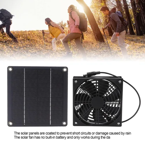 Vista 6 de Cryfokt Ventilador de escape impermeable con energía solar, kit de ventilador de panel solar para exteriores, ventilador portátil con cable de 39