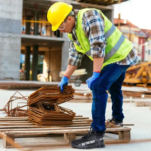 Vista 6 de Furuian - Tenis con punta de acero para hombres y mujeres, zapatos de seguridad ligeros, cómodos, a prueba de pinchazos, zapatos de trabajo