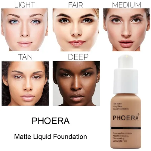 Vista 3 de Phoera - Base de maquillaje líquida mate suave sin imperfecciones, corrector de larga duración, resistente al agua, de cobertura total