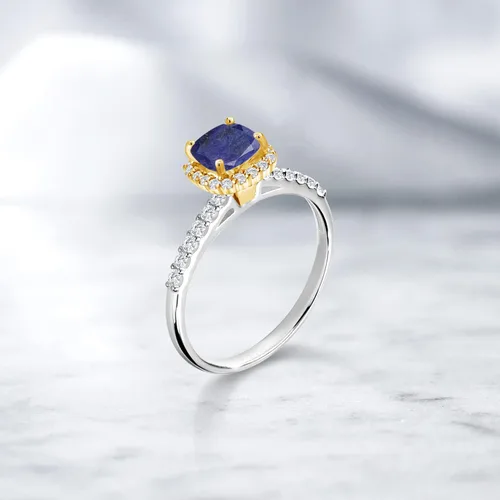 Vista 4 de Gem Stone King Anillo de plata de ley 925 con diseño de lapislázulis GH azul de 163 quilates con puntas de oro amarillo de 10 quilates