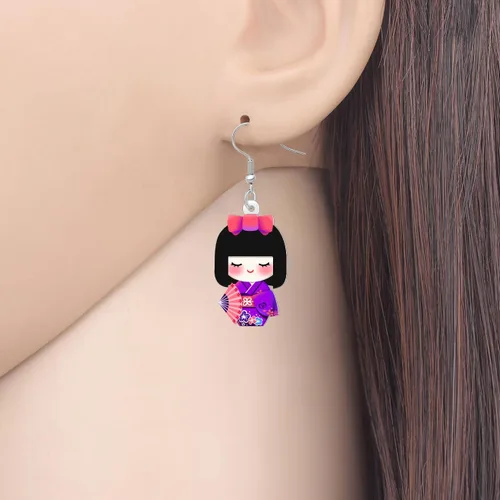 Vista 41 de DUOWEI Aretes de acrílico estilo japonés con diseño de anime para muñeca, colgantes, joyería para mujer