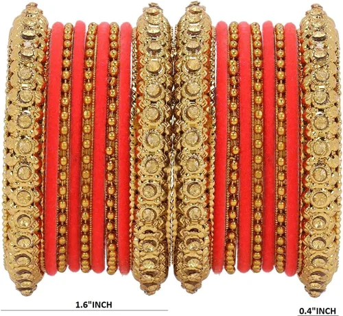 Vista 5 de Efulgenz Juego de pulseras indias oxidadas en tono dorado para mujer, pulseras bohemias con tachuelas de cristal, brazaletes de bola de metal