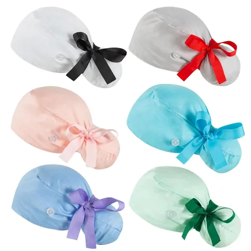 Vista 10 de Gorras de Exfoliación para Mujer Bouffant, Gorras de Exfoliación Ajustables, Gorra de Trabajo con Bolso para Cola de Caballo, Gorra de Ducha