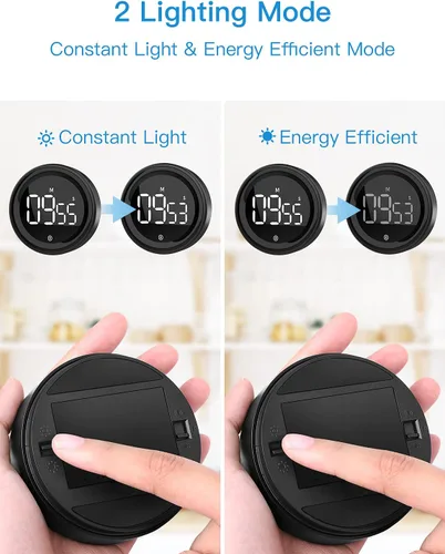 Vista 6 de LIORQUE Temporizador digital de cocina, temporizador de cuenta regresiva magnética con pantalla LED grande, 2 niveles de brillo, 3 niveles