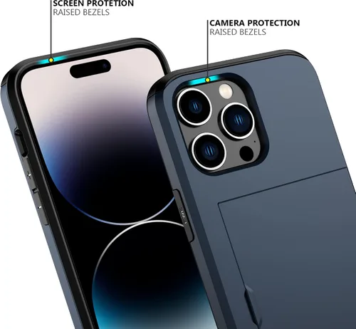 Vista 40 de Nvollnoe - Funda para iPhone 14 con tarjetero [tienda de 5 tarjetas] Negro - Almacenamiento más grande
