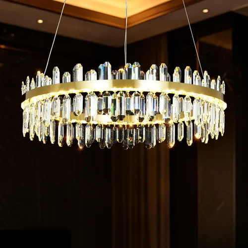 Vista 16 de Lámpara de araña de cristal moderna, luces colgantes cromadas, lámparas de techo con pantalla de acero inoxidable, para isla, comedor, sala de Cromo