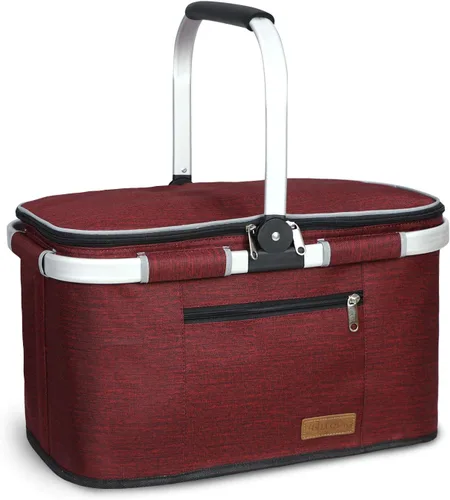 Vista 8 de LIQING - Cesta de picnic grande de 35 L, bolsas de compras para viajes, camping, 2 capas de bolsillos internos a prueba de fugas y aislamiento Negro