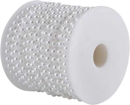Vista 4 de 25M/rollo elegante doble línea de algodón imitación perlas perlas cadena guirnalda para boda fiesta de Navidad (beige)