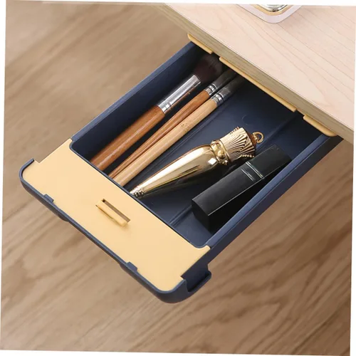 Vista 7 de EXCEART Caja de almacenamiento con cajón, cajón de almacenamiento oculto, cajón de mesa oculto, bandeja de cajón autoadhesiva, bandeja para lápices