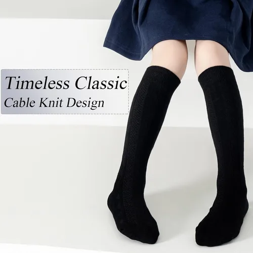 Vista 4 de Calcetines altos hasta la rodilla para niñas, punto trenzado, acanalados, para uniforme escolar, paquete de 36, calcetines de tubo sin costuras