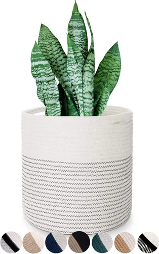 Vista 11 de Cesta de Planta de Cuerda de Algodón Cesta Tejida Moderna para Maceta de Flores de 6" Macetas de Interior de Piso, Organizador de Almacenamiento
