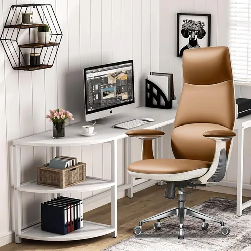 Vista 2 de Silla ejecutiva ergonómica de cuero genuino, respaldo alto de 400 libras