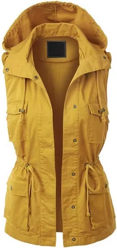 Vista 5 de Chaleco utilitario de algodón Anorak sin mangas con capucha para mujer