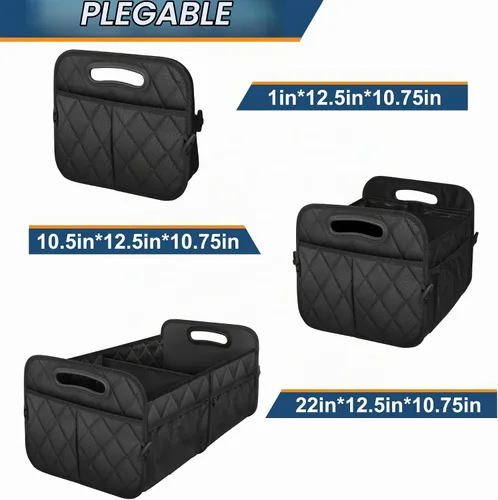 Vista 3 de Deosk Minimalist Black Car Trunk Organizer, 50L, 6 Pockets, Foldable & Waterproof Negro