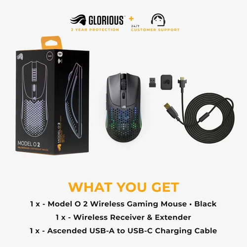 Vista 10 de Glorious Gaming Model O 2 Ratón Inalámbrico para Juegos - Inalámbrico Híbrido 2.4GHz y Bluetooth, 68g Superligero, Larga Duración de Batería, Sensor
