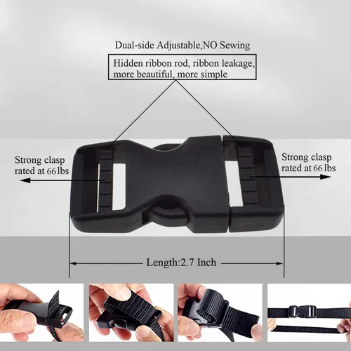 Vista 3 de Lxnoap Hebillas de liberación lateral rápida de 1 pulgada de ancho, doble ajustable, sin clips de costura, reemplazo de plástico resistente