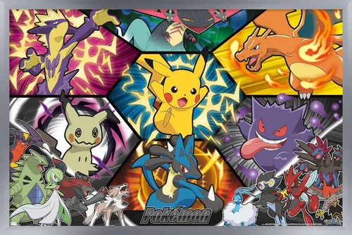 Vista 10 de Trends International Pokémon: Battle Art - Póster de pared de grupo, 22.4 pulgadas de largo x 14.7 pulgadas, versión enmarcada en madera de granero