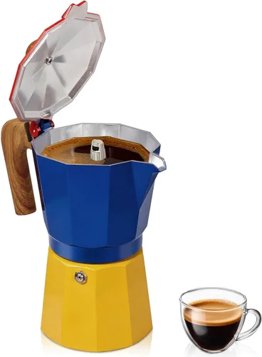 Vista 17 de Cafetera de café para estufa, cafetera de expreso de 3 tazas, olla de moka de aluminio, percolador de 5 oz 150 ml, fácil de preparar para estufas