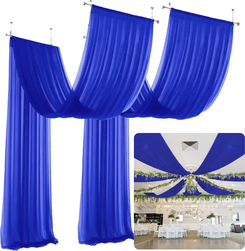 Vista 15 de Cortinas de techo verdes para cortinas de boda para techo, tela drapeada, 2 paneles de 5 x 20 pies, cortinas de tela para cortinas de arco de boda