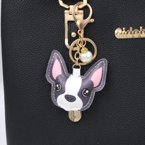 Vista 2 de JINZHOUFZ Llavero colgante de piel sintética para mujer, niña, novia, colgante de bolsa, llavero para llaves de coche, regalo para ella, BULLDOG
