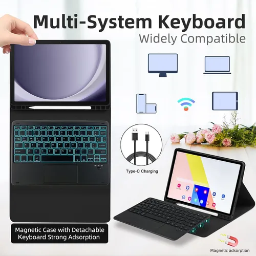 Vista 6 de EAMPANG Funda con teclado y panel táctil para Samsung Galaxy Tab A9 Plus 11 pulgadas (SM-X210/X216/X218), teclado magnético extraíble con panel