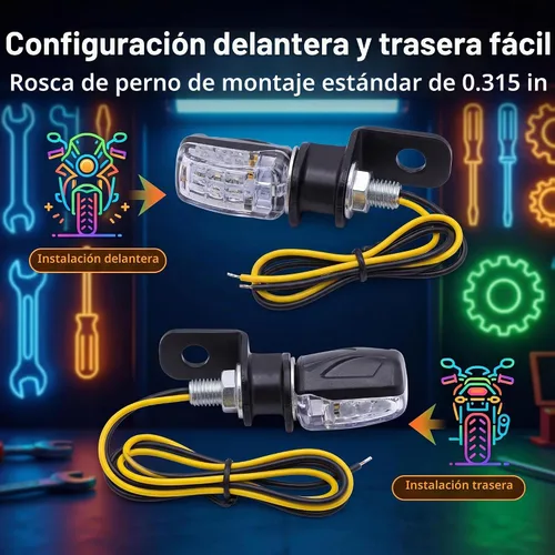 Vista 7 de ANKIA - 2 luces intermitentes universales para motocicleta, 12 V, mini LED Negro 01