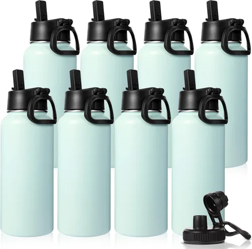 Vista 18 de Neihepal Botella de agua aislada de 32 onzas con 2 tapas (tapa con pajilla y boquilla), botellas de agua de doble pared de acero inoxidable 18/8