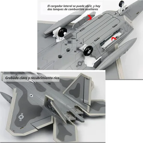 Vista 4 de F-22 Raptor Diecast Metal Plane 1/72 Escala, modelo de pantalla de caza gris