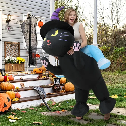 Vista 7 de Double Couple Disfraz de Halloween para adultos y niños, inflable, divertido de alienígena, disfraz de cosplay para mujeres y hombres