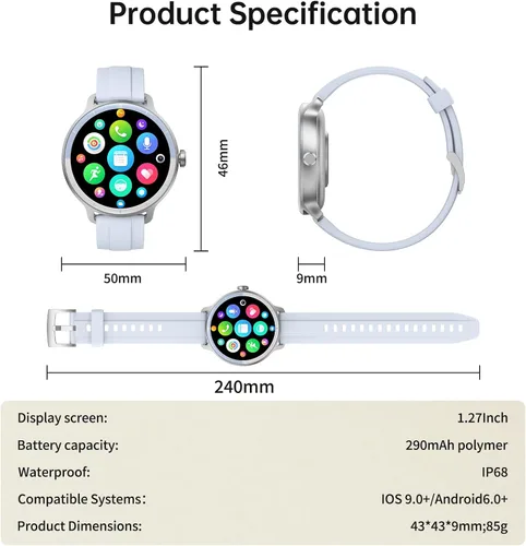 Vista 9 de Reloj inteligente para hombres y mujeres (respuesta/hacer llamadas), reloj inteligente con voz AI integrada, rastreador de fitness HD de 1.27
