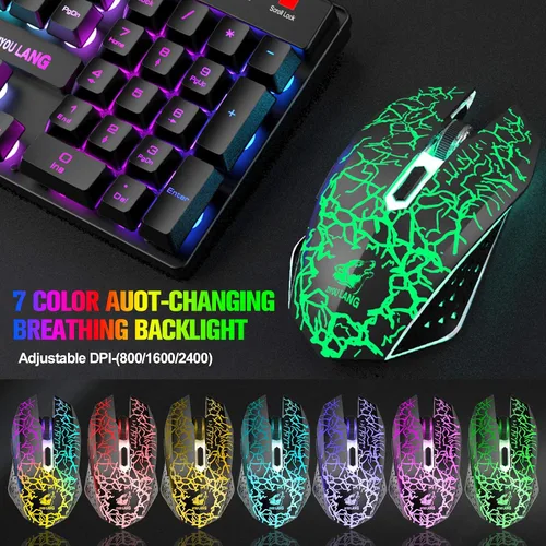 Vista 6 de Combo de teclado y mouse inalámbricos para juegos con retroiluminación LED arcoíris sin llave de 87 teclas, batería recargable de 3800 mAh, Negro